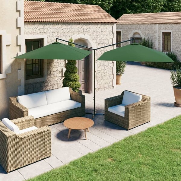 Maison Exclusive – dvojitý slnečník s oceľovou tyčou, 600 × 300 cm, zelený