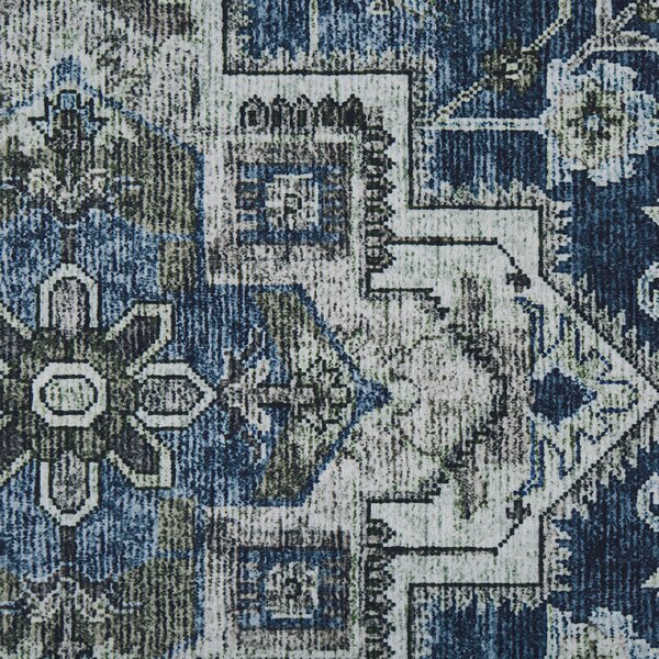 Koberec sivý a modrý polyester 80 x 300 cm s orientálnym vzorom behúň moderná kuchyňa chodba
