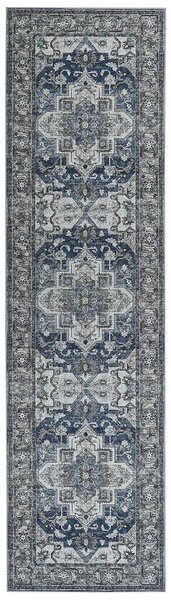 Koberec sivý a modrý polyester 80 x 300 cm s orientálnym vzorom behúň moderná kuchyňa chodba