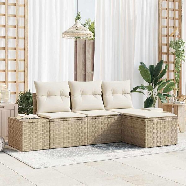 Maison Exclusive – Sedacia súprava, 4 kusy, béžová [syntetický materiál]: Polyratan