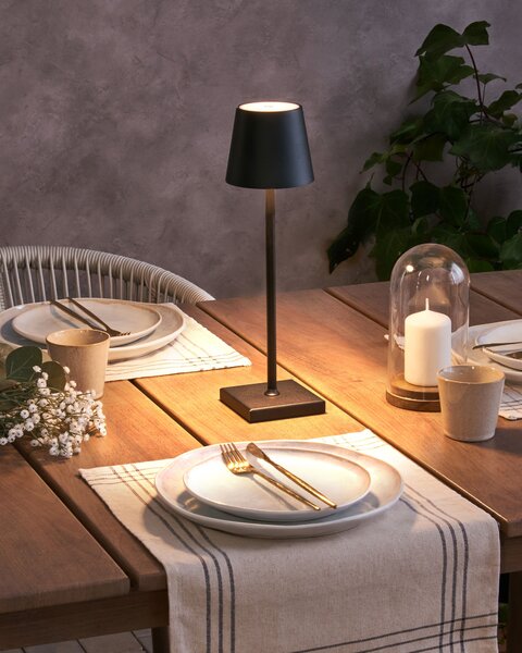 Stolná lampa čierna hliníková s dotykovým vypínačom nabíjanie cez USB kábel bezdrôtová moderný štýl interiér exteriér