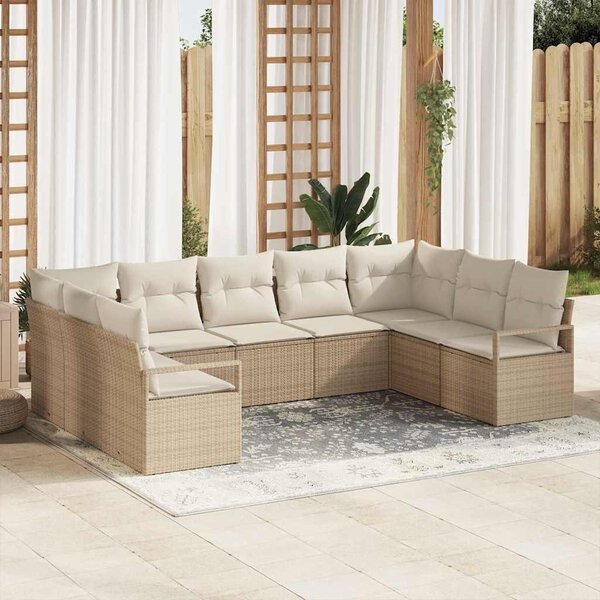 Maison Exclusive – Sedacia súprava, 9 kusov, béžová [syntetický materiál]: Polyratan