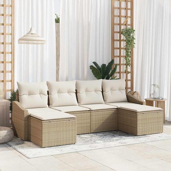 Maison Exclusive – Sedacia súprava, 6 kusov, béžová [syntetický materiál]: Polyratan