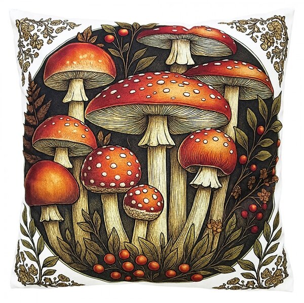 Dekoračný vankúš s motívom muchotrávok - 45*45*4 cm - Clayre & Eef