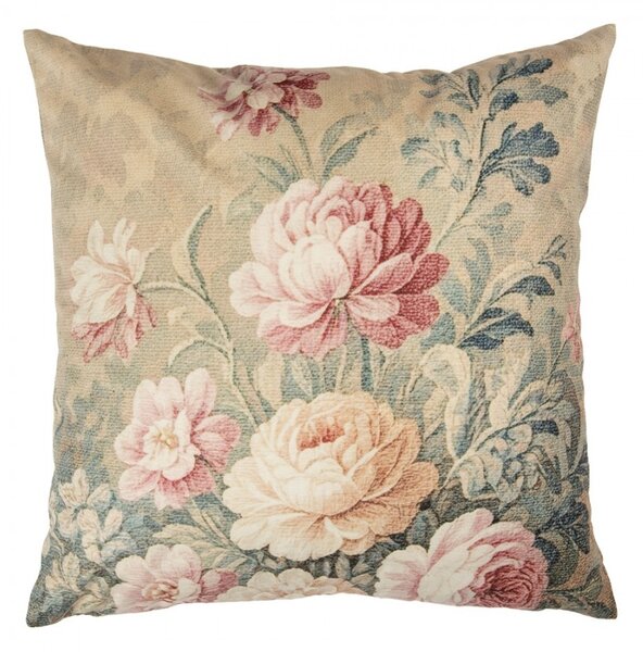 Béžový dekoratívny vankúš s kvetmi Country Style - 45*45*4 cm - Clayre & Eef