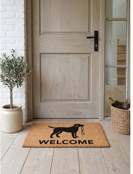 Hnedá kokosová rokožka so psíkom Welcome - 75*45*1 cm - Clayre & Eef