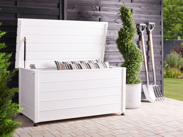 Záhradný úložný box s vekom biely hliníkový 123 x 60 cm 330 L vonkajší úložný nábytok