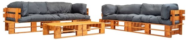 Maison Exclusive – 6-dielna záhradná súprava z paliet so sivými vankúšmi, drevo