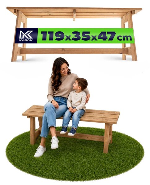 KADAX drevená parková lavička bez operadla 119 cm, masívna lavička na terasu