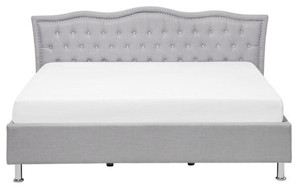 Posteľ sivá látkové čalúnenie 160 x 200 cm prešívané čelo s gombíkmi moderný glamour štýl spálňa