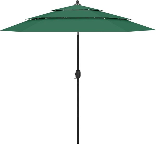 Maison Exclusive – slnečník s hliníkovým stĺpom, 3-vrstvový, zelený, 2,5 m