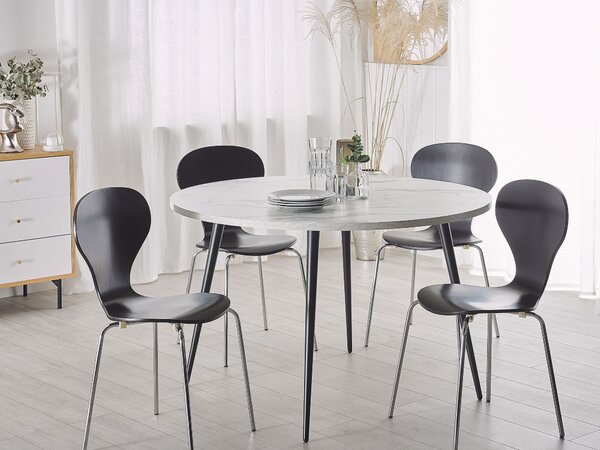 Jedálenský stôl biely mramorový efekt ⌀ 120 cm okrúhly čierne kovové nohy moderný glamour štýl kuchyňa jedáleň
