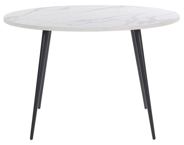 Jedálenský stôl biely mramorový efekt ⌀ 120 cm okrúhly čierne kovové nohy moderný glamour štýl kuchyňa jedáleň