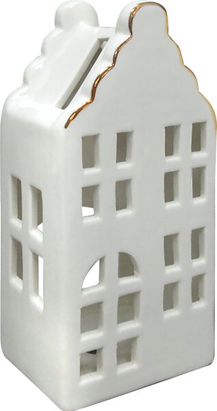 Keramická lucerna Hytte, domček 8 x 6 x 16,8 cm, biela/zlatá, 1 ks