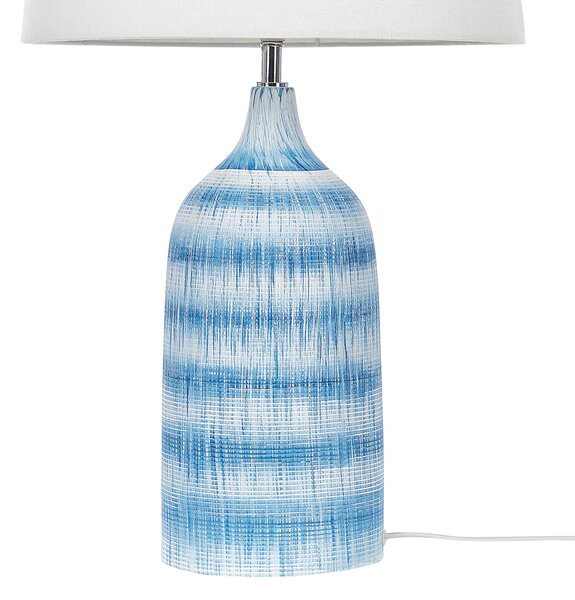 Stolná lampa modrá keramická 66 cm biele látkové tienidlo klasická lampa na nočný stolík