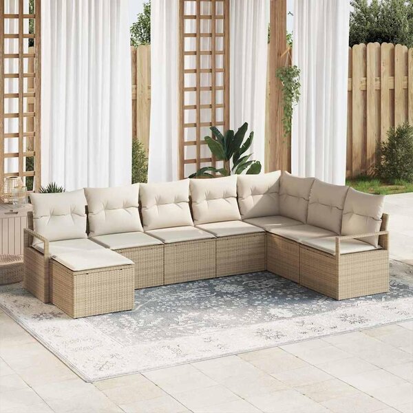 Maison Exclusive – Sedacia súprava, 8 kusov, béžová [syntetický materiál]: Polyratan