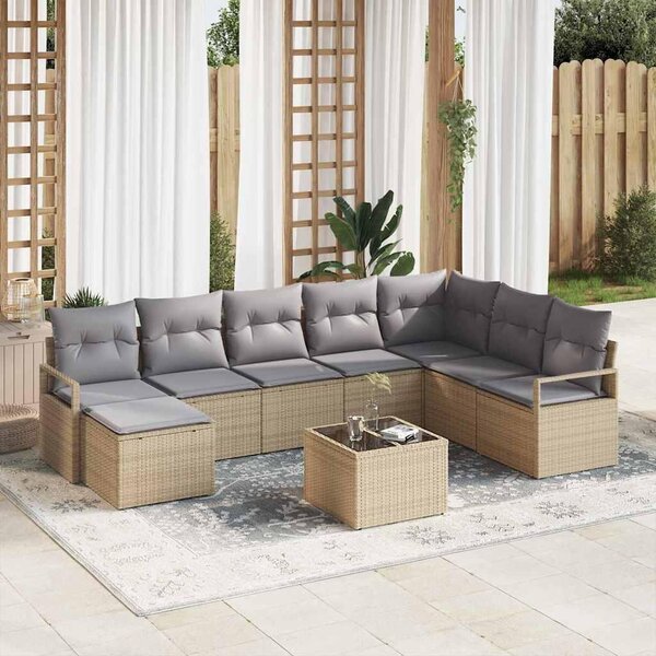 Maison Exclusive – Sedacia súprava, 9 kusov, béžová [syntetický materiál]: Polyratan