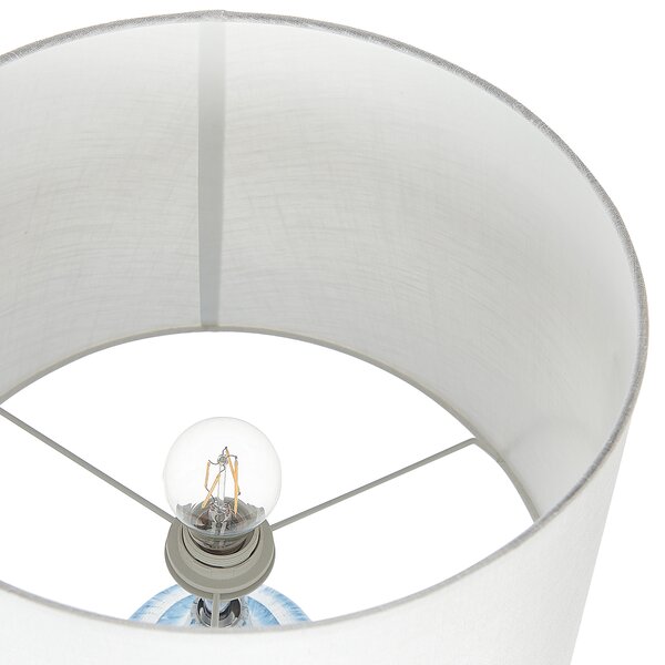 Stolná lampa modrá keramická 66 cm biele látkové tienidlo klasická lampa na nočný stolík