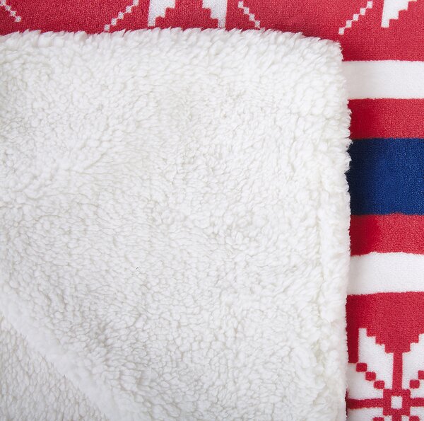 Deka červená modrá flanel polyester 150 x 200 cm geometrický vianočný vzor kožušinová prikrývka na zimu klasický štýl doplnky