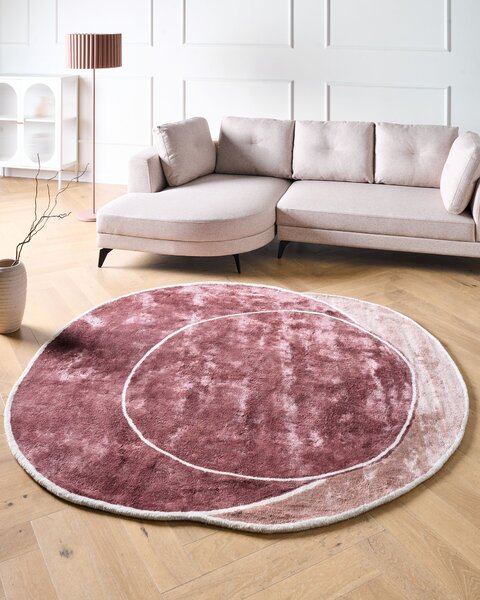 Koberec ružový viskóza a vlna geometrický vzor 200 x 200 cm moderný glamour štýl