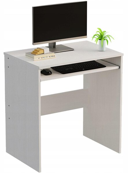 Moderný biely počítačový stolík s policou na klávesnicu v štýle loft, 70 cm