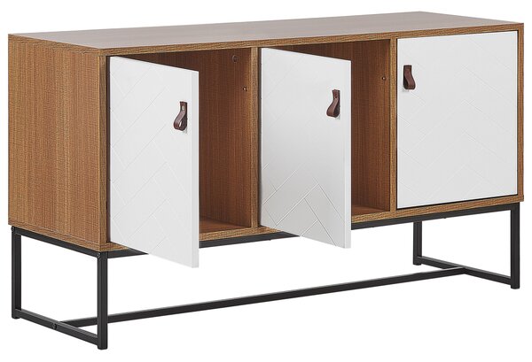Komoda svetlé drevo biela MFD kov 62 x 112 x 39 cm 3-dverová 3 skrinky úložný priestor moderný štýl obývačka spálňa