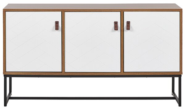 Komoda svetlé drevo biela MFD kov 62 x 112 x 39 cm 3-dverová 3 skrinky úložný priestor moderný štýl obývačka spálňa