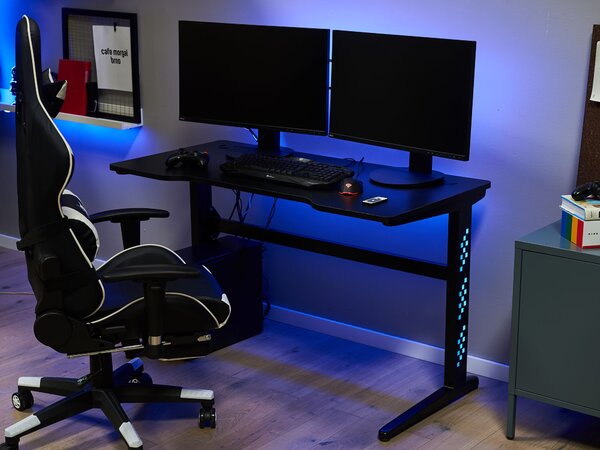 Herný stôl čierna MDF kov 120 x 60 cm RGB LED svetlá s diaľkovým ovládačom moderný štýl kancelária
