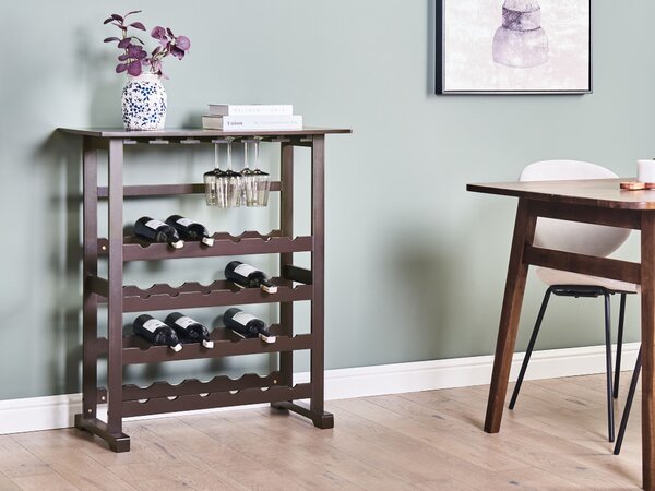 Regál na víno tmavohnedý MDF 80 x 40 x 91 cm stojan na fľaše a poháre klasický elegantný štýl bytový dekor