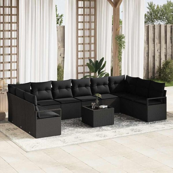 Maison Exclusive – Sedacia súprava, 11 kusov, čierna [syntetický materiál]: Polyratan