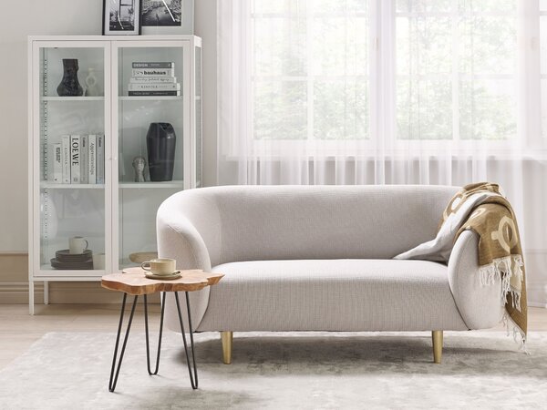 2-miestna pohovka béžová polyesterové čalúnenie zlaté nohy zaoblené operadlo retro glamour art deco štýl