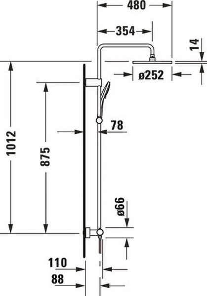 Sprchový systém Duravit 1000 MinusFlow, termostatická sprchová batéria, leštená nerezová oceľ, 1 ks