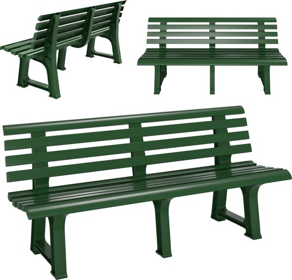 CASARIA® Záhradná lavička Plastová lavička odolná voči poveternostným vplyvom Nosnosť 240 kg Operadlo 3 nohy 145x46cm Záhradná lavička na balkón Terasa Ergonomická zelená
