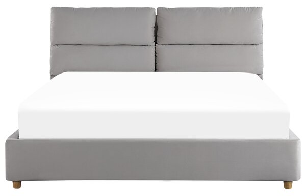 Čalúnená posteľ svetlosivá zamatová 160 x 200 cm s úložným priestorom elegantná moderná spálňa