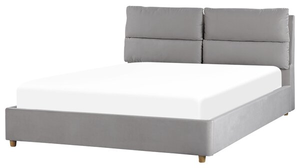 Čalúnená posteľ svetlosivá zamatová 160 x 200 cm s úložným priestorom elegantná moderná spálňa