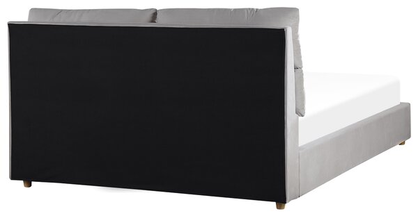 Čalúnená posteľ svetlosivá zamatová 160 x 200 cm s úložným priestorom elegantná moderná spálňa