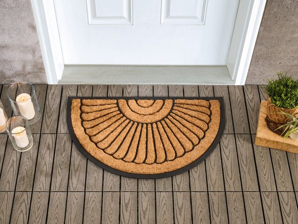 Rohožka prírodná a čierna kokosové vlákna guma 45 x 75 cm PVC povlak polkruhová protišmyková rohož so vzorom do interiéru moderná