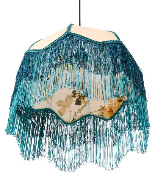 Závesná lampa modrá papierová tkanina 182 cm lemovaná strapcami osvetlenie závesné svetlo retro vintage
