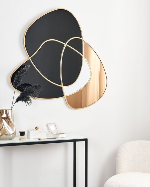 Nástenné zrkadlo čierne sklo MDF 99 x 89 cm nepravidelný asymetrický tvar moderný art deco štýl doplnky