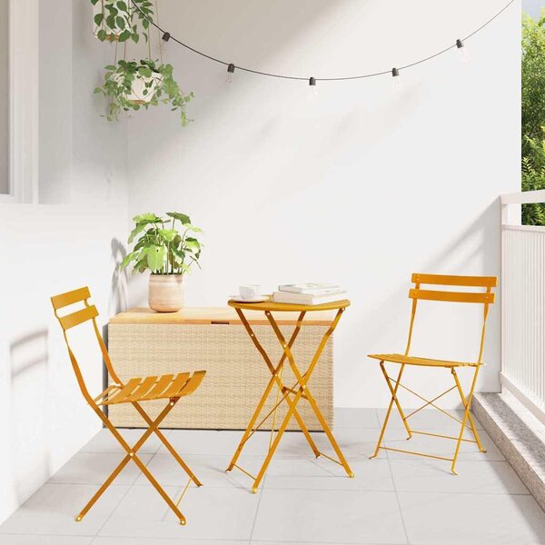 Maison Exclusive – Súprava záhradného nábytku Klapp, 3 kusy, farba: horčica, materiál: oceľ