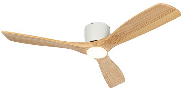 Stropný ventilátor biely s drevom 131,5 cm vrátane LED stmievateľný s diaľkovým ovládaním - Jerri