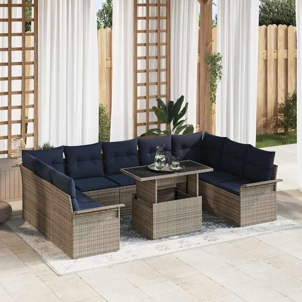 Maison Exclusive – Sedacia súprava, 10 kusov, sivá, vyrobená z polyratanu