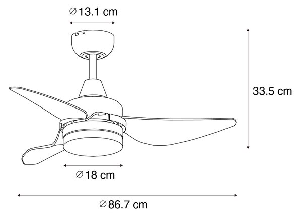 Stropný ventilátor čierny 86,7 cm vrátane LED stmievateľný s diaľkovým ovládaním - Yuki