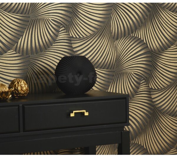 Vliesové tapety na stenu GMK Fashion for walls 5 10525-15, rozmer 10,05 m x 0,53 m, 3D twill zlatý na tmavo sivom podklade, Erismann