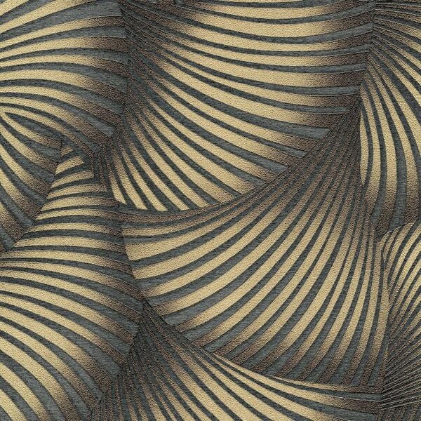 Vliesové tapety na stenu GMK Fashion for walls 5 10525-15, rozmer 10,05 m x 0,53 m, 3D twill zlatý na tmavo sivom podklade, Erismann