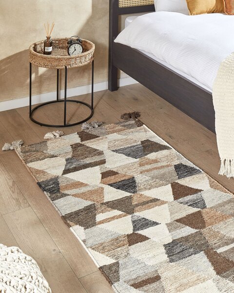 Kelímový koberec viacfarebný vlna a bavlna 80 x 150 cm ručne tkaný boho patchwork vzor so strapcami