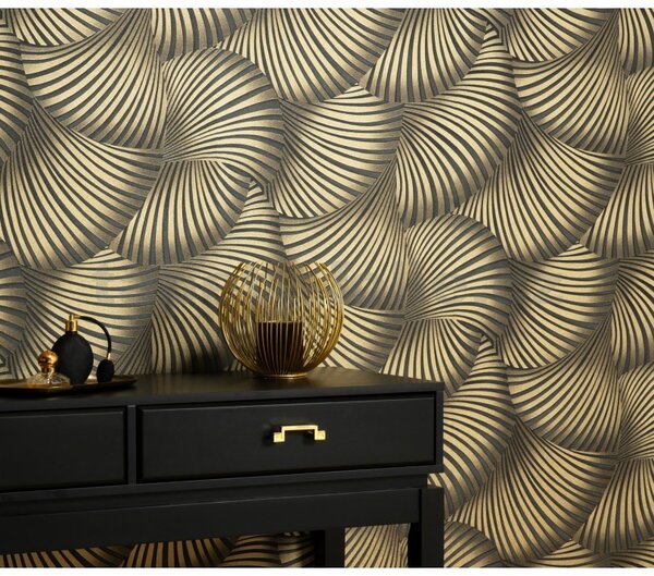 Vliesové tapety na stenu GMK Fashion for walls 5 10525-15, rozmer 10,05 m x 0,53 m, 3D twill zlatý na tmavo sivom podklade, Erismann