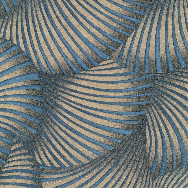 Vliesové tapety na stenu GMK Fashion for walls 5 10525-08, rozmer 10,05 m x 0,53 m, 3D twill zlatý na modrom podklade, Erismann