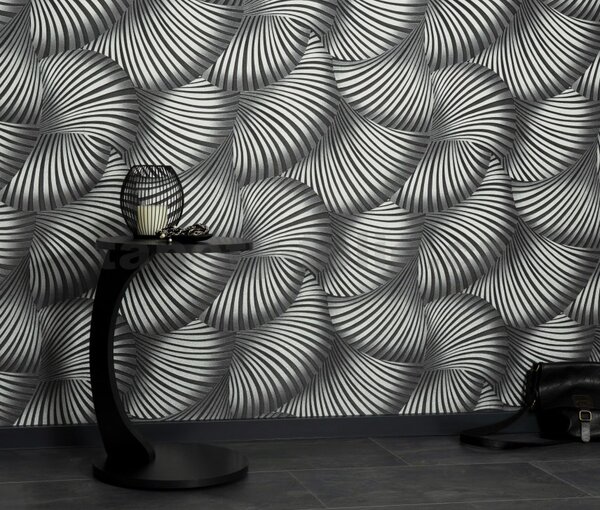 Vliesové tapety na stenu GMK Fashion for walls 5 10525-29, rozmer 10,05 m x 0,53 m, 3D twill strieborný na čiernom podklade, Erismann