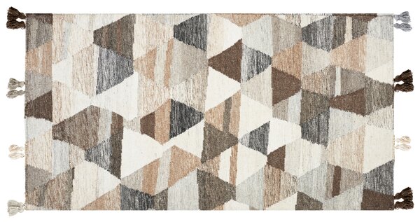 Kelímový koberec viacfarebný vlna a bavlna 80 x 150 cm ručne tkaný boho patchwork vzor so strapcami